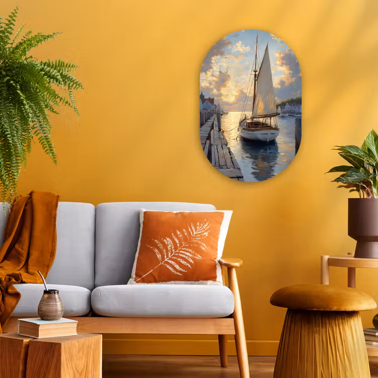 Muurovaal - Kunststof - Zeilboot - Zon - Pier - Hout — 1