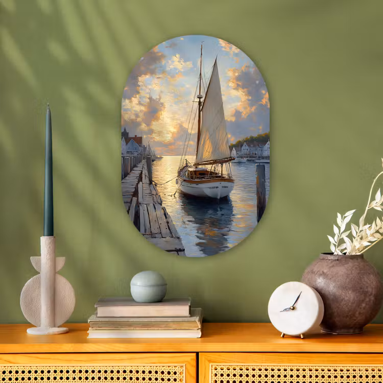 Muurovaal - Kunststof - Zeilboot - Zon - Pier - Hout — 2