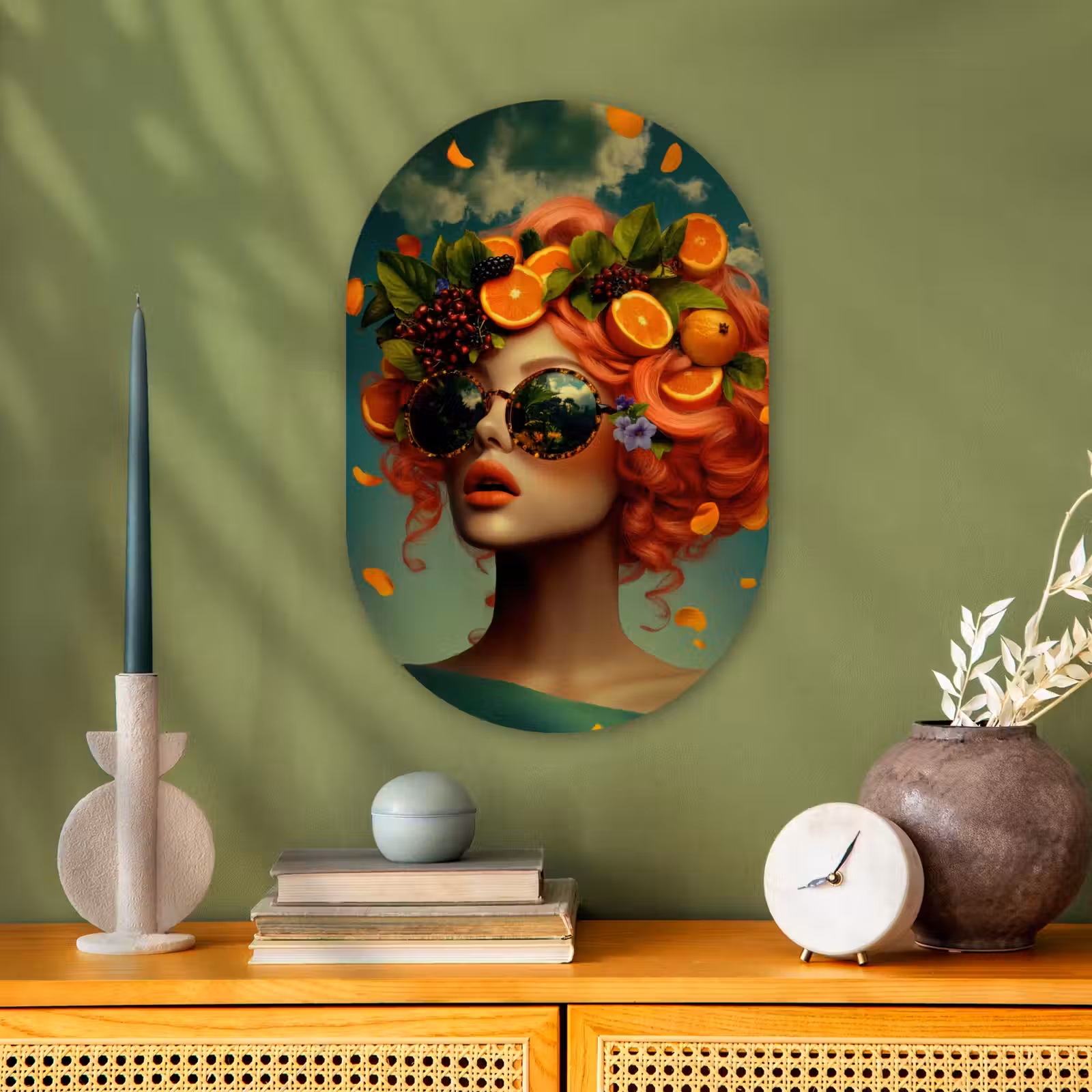 Muurovaal - Kunststof - Vrouw - Sinaasappel - Bessen - Oranje — 1