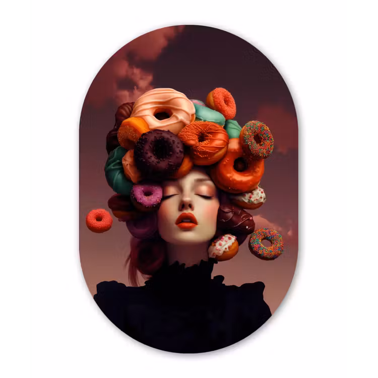 Muurovaal - Kunststof - Vrouw - Donuts - Kleurrijk — 2