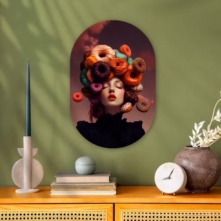Muurovaal - Kunststof - Vrouw - Donuts - Kleurrijk — 3