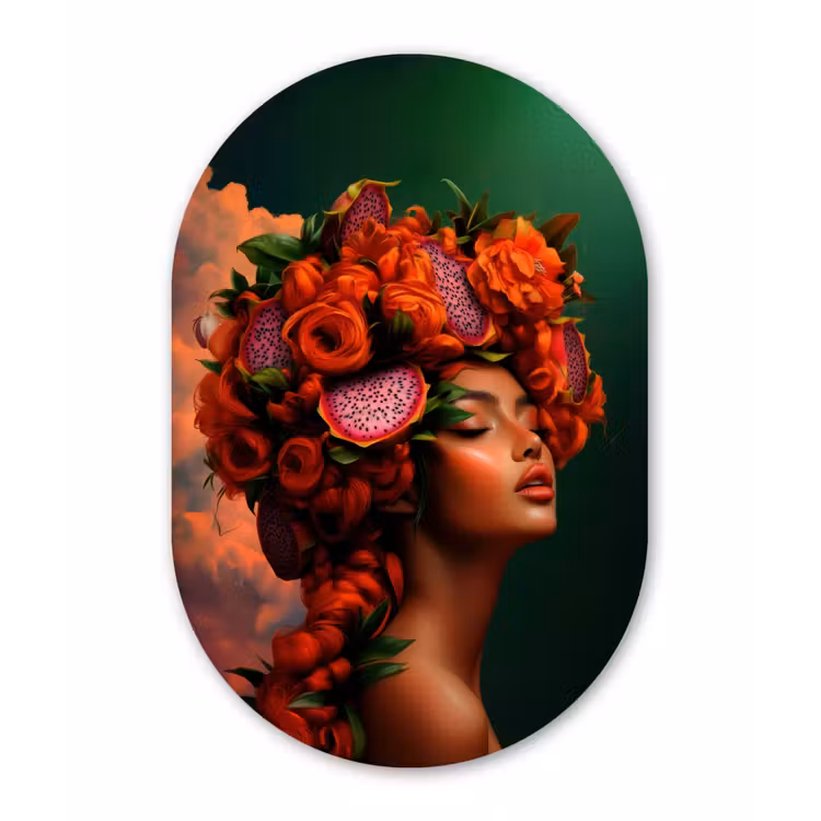 Muurovaal - Kunststof - Vrouw - Drankenfruit - Rozen — 1