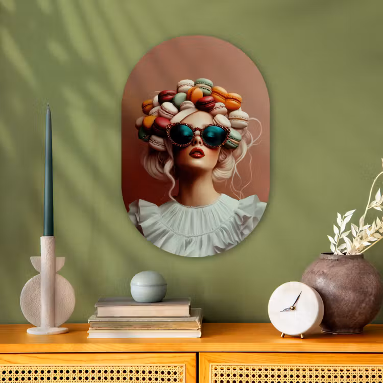 Muurovaal - Kunststof - Vrouw - Macarons - Bril — 1