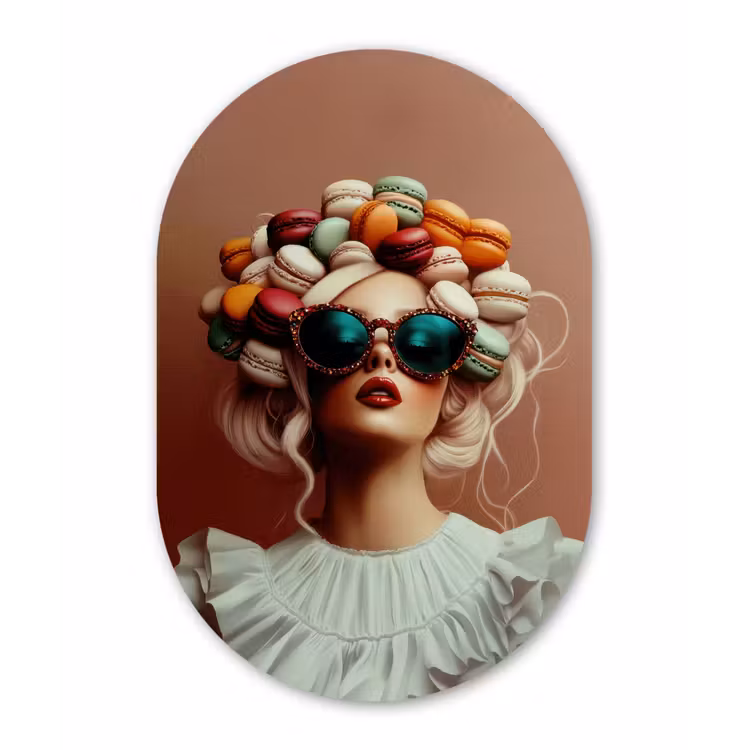 Muurovaal - Kunststof - Vrouw - Macarons - Bril — 2