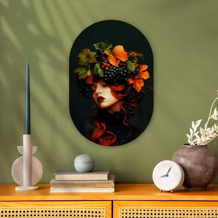 Muurovaal - Kunststof - Vrouw - Rood - Groen - Druiven — 1