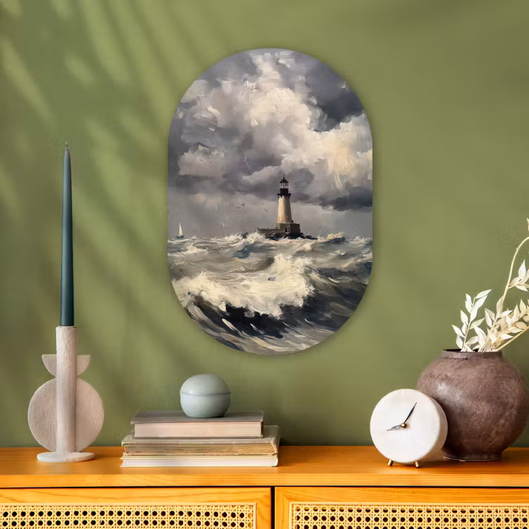 Muurovaal - Kunststof - Vuurtoren - Golven - Storm — 1