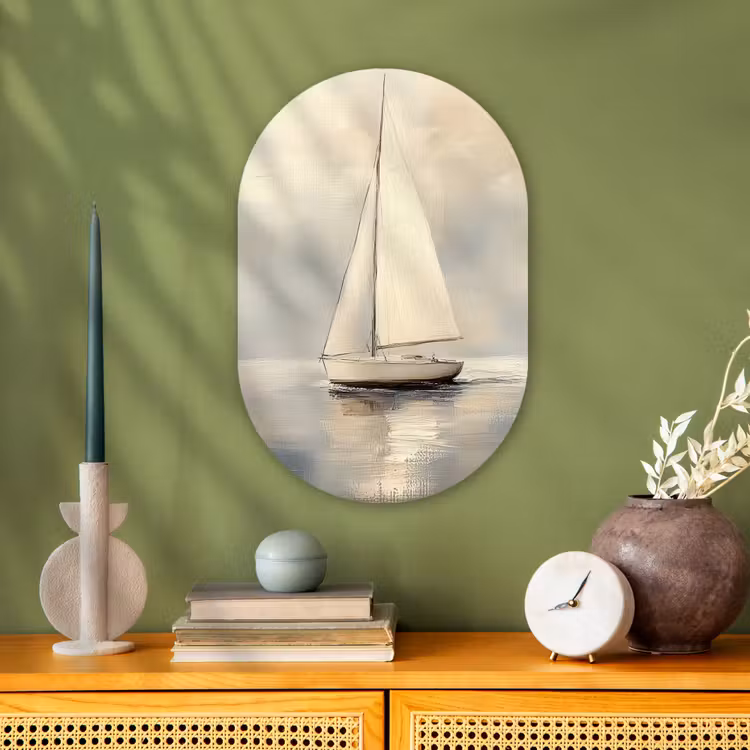 Muurovaal - Kunststof - Zeilschip - Zee - Bewolkt — 2