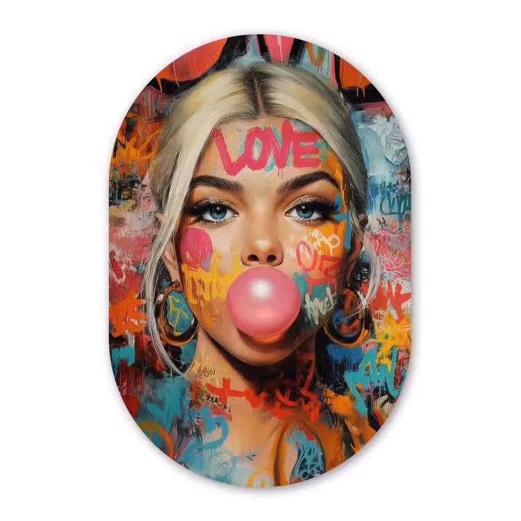 Muurovaal - Kunststof - Vrouw - Kauwgom - Graffiti - Love — 3