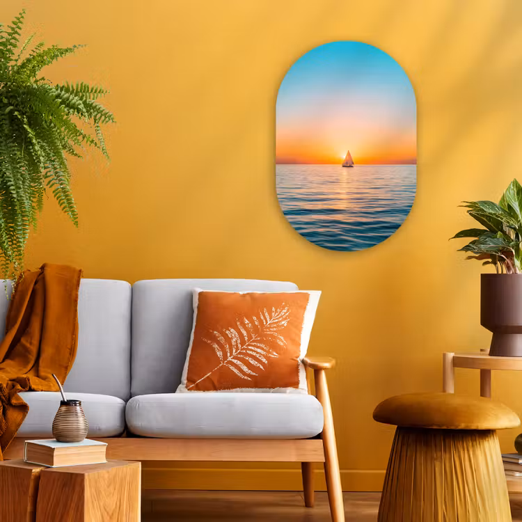 Muurovaal - Kunststof - Zee - Zeilboot - Zonsondergang — 1