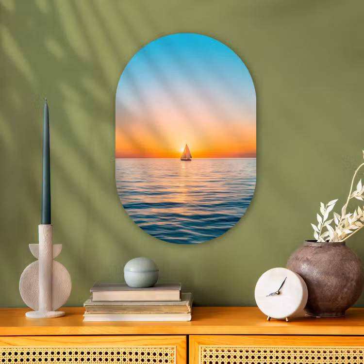 Muurovaal - Kunststof - Zee - Zeilboot - Zonsondergang — 2