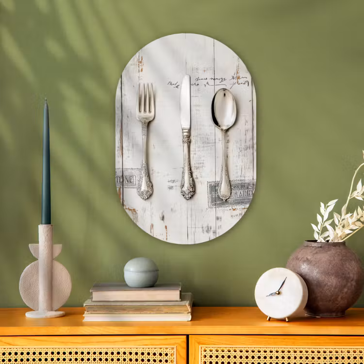 Muurovaal - Kunststof - Zilver - Bestek - Hout — 2