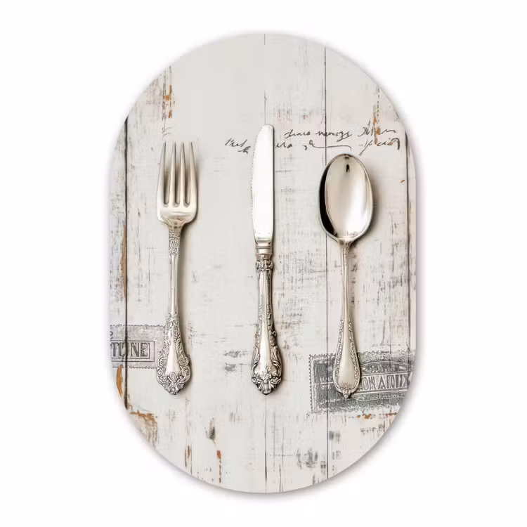 Muurovaal - Kunststof - Zilver - Bestek - Hout — 3