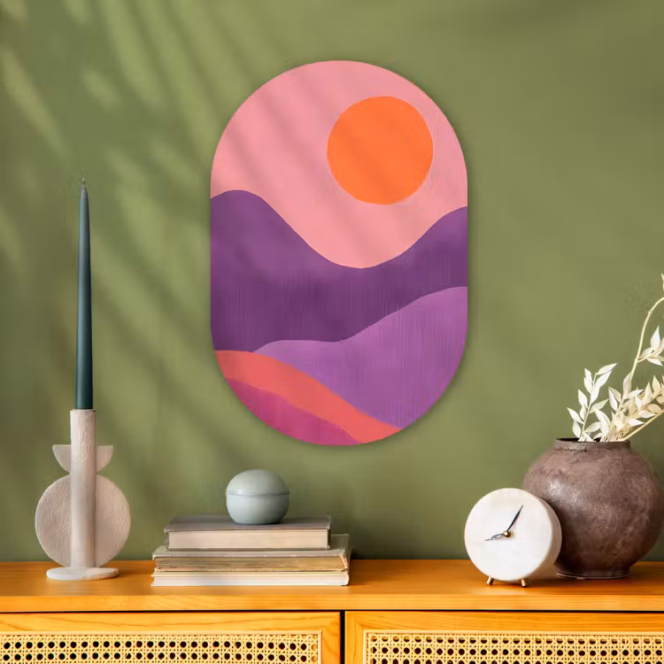 Muurovaal - Kunststof - Zon - Heuvels - Paars - Abstract — 1