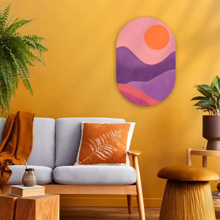 Muurovaal - Kunststof - Zon - Heuvels - Paars - Abstract — 2