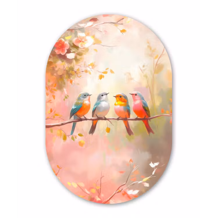 Muurovaal - Kunststof - Vogels - Kleurrijk - Tak — 2