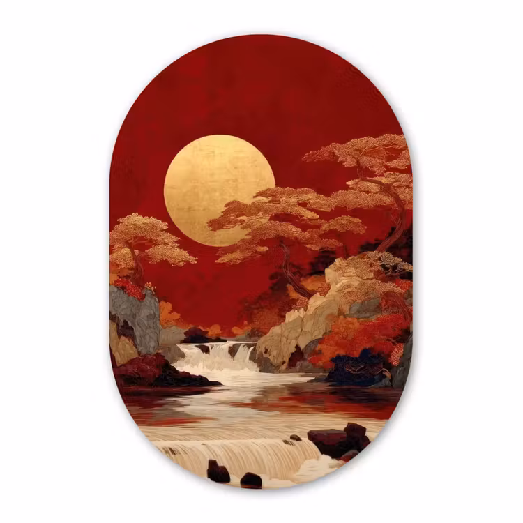 Muurovaal - Kunststof - Volle maan - Landschap - Waterval — 3