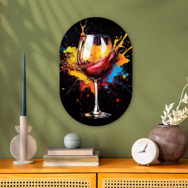 Muurovaal - Kunststof - Wijn - Glas - Graffiti - Borrel - Rood - Verf — 2