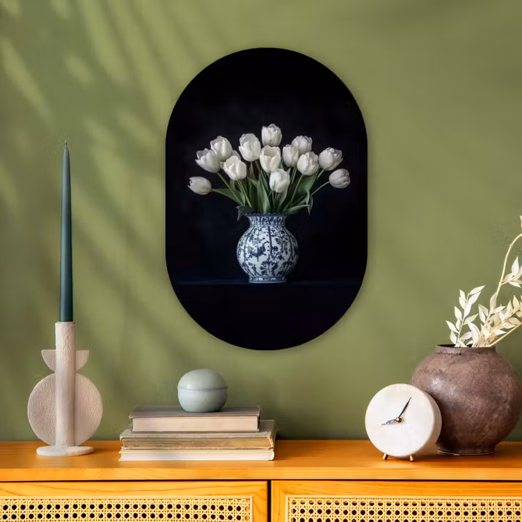 Muurovaal - Kunststof - Wit - Bloemen - Tulpen - Vaas — 3