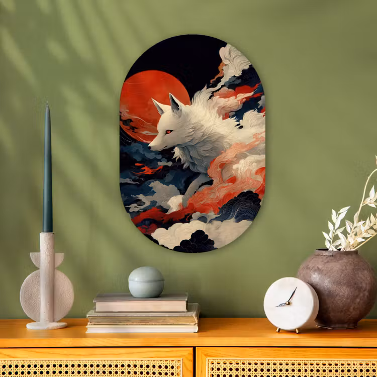 Muurovaal - Kunststof - Witte vos - wolken - maan — 1