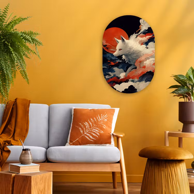 Muurovaal - Kunststof - Witte vos - wolken - maan — 2