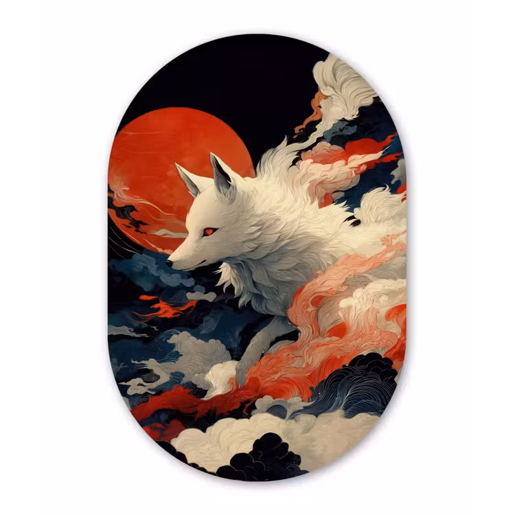 Muurovaal - Kunststof - Witte vos - wolken - maan — 3