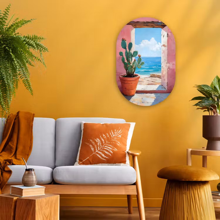 Muurovaal - Kunststof - Zee - Roze - Cactus — 1