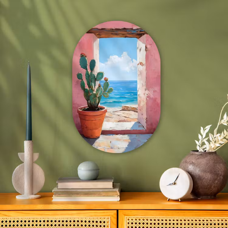 Muurovaal - Kunststof - Zee - Roze - Cactus — 2