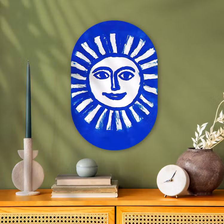Muurovaal - Kunststof - Zon - Gezicht - Penseelstructuur - Blauw — 2