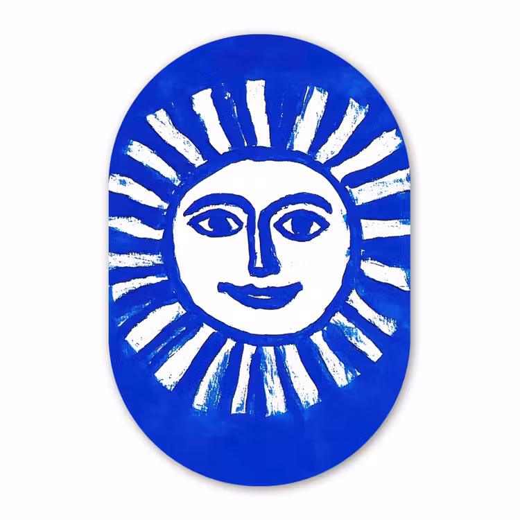 Muurovaal - Kunststof - Zon - Gezicht - Penseelstructuur - Blauw — 3