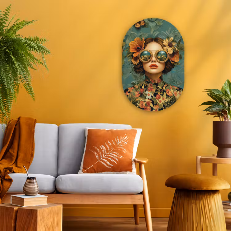 Muurovaal - Kunststof - Vrouw - Bloemen - Vlinders - Natuur - Vintage — 2
