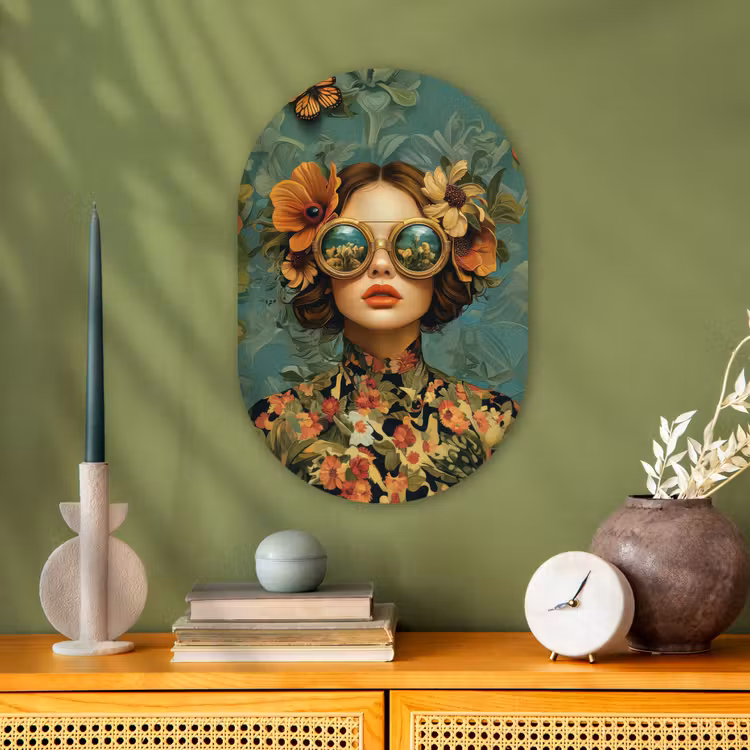 Muurovaal - Kunststof - Vrouw - Bloemen - Vlinders - Natuur - Vintage — 3