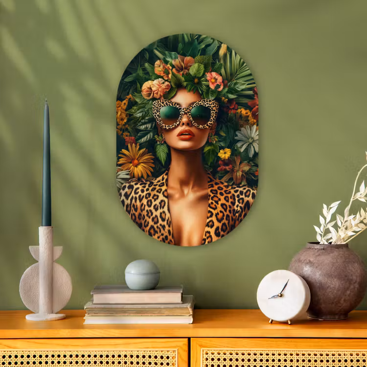 Muurovaal - Kunststof - Vrouw - Panterprint - Jungle - Natuur - Luxe — 1