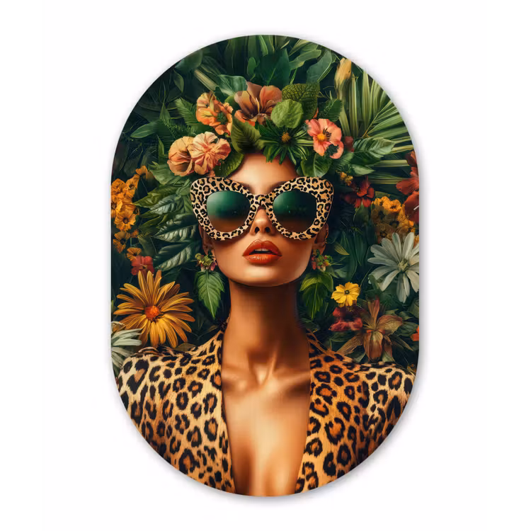 Muurovaal - Kunststof - Vrouw - Panterprint - Jungle - Natuur - Luxe — 2