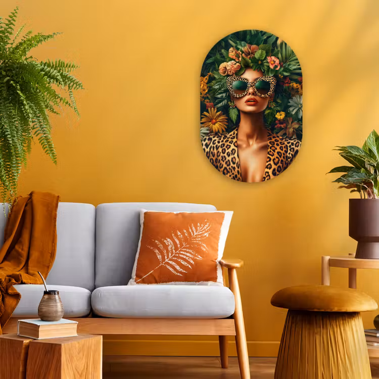 Muurovaal - Kunststof - Vrouw - Panterprint - Jungle - Natuur - Luxe — 3
