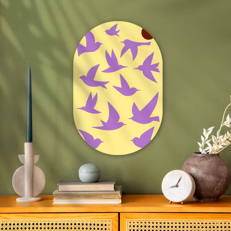 Muurovaal - Kunststof - Vogels - Cirkel - Geel - Beweging — 1