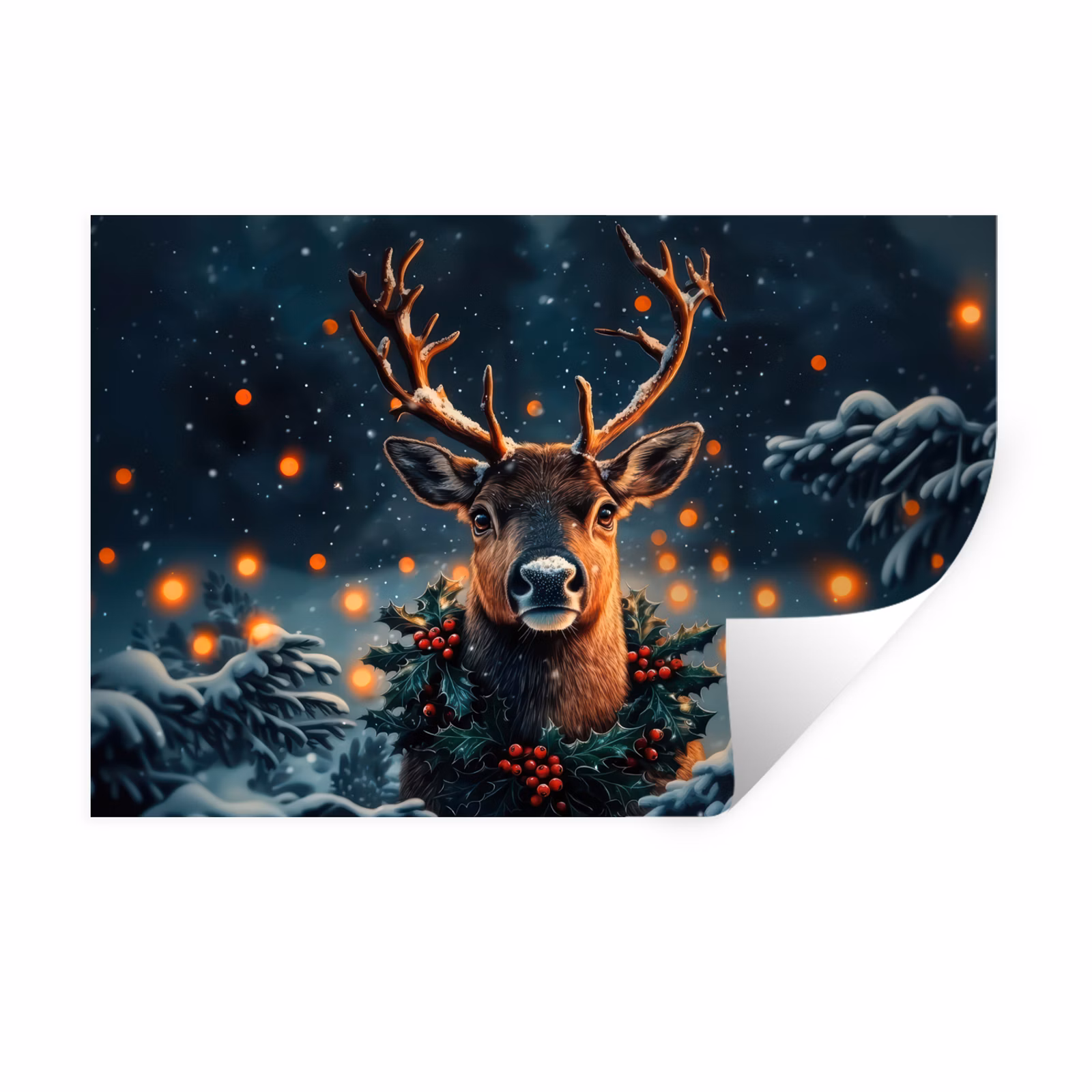 Muursticker - Hert - Kerst - Winter - Sneeuw - Kerstkrans — 1
