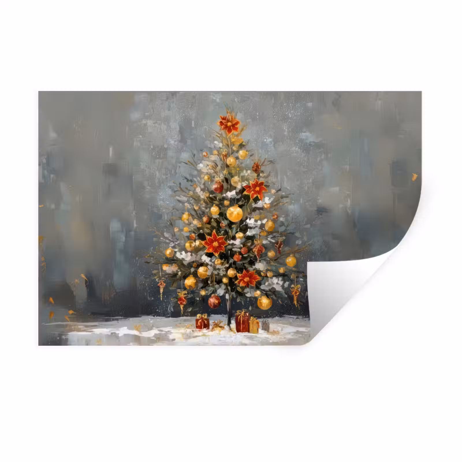 Muursticker - Kerstboom - Cadeaus - Rood - Goud — 1