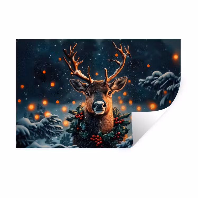 Muursticker - Hert - Kerst - Winter - Sneeuw - Kerstkrans — 1