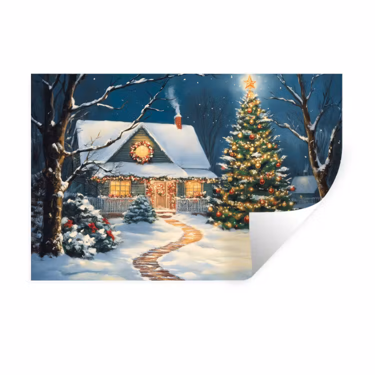 Muursticker - Kerst - Kerstboom - Winter - Huis - Sneeuw — 1