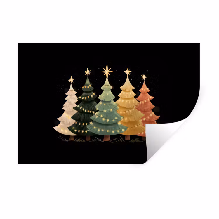 Muursticker - Kerstbomen - Kleurrijk - Lichtjes - Ster — 1