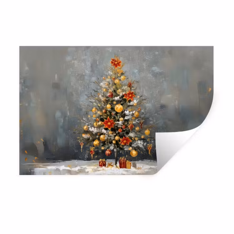 Muursticker - Kerstboom - Cadeaus - Rood - Goud — 1