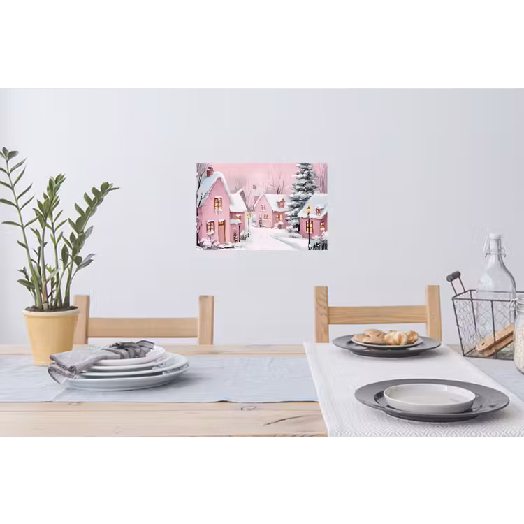 Muursticker - Kerstdorp - Roze - Winter - Sneeuw - Huizen — 3