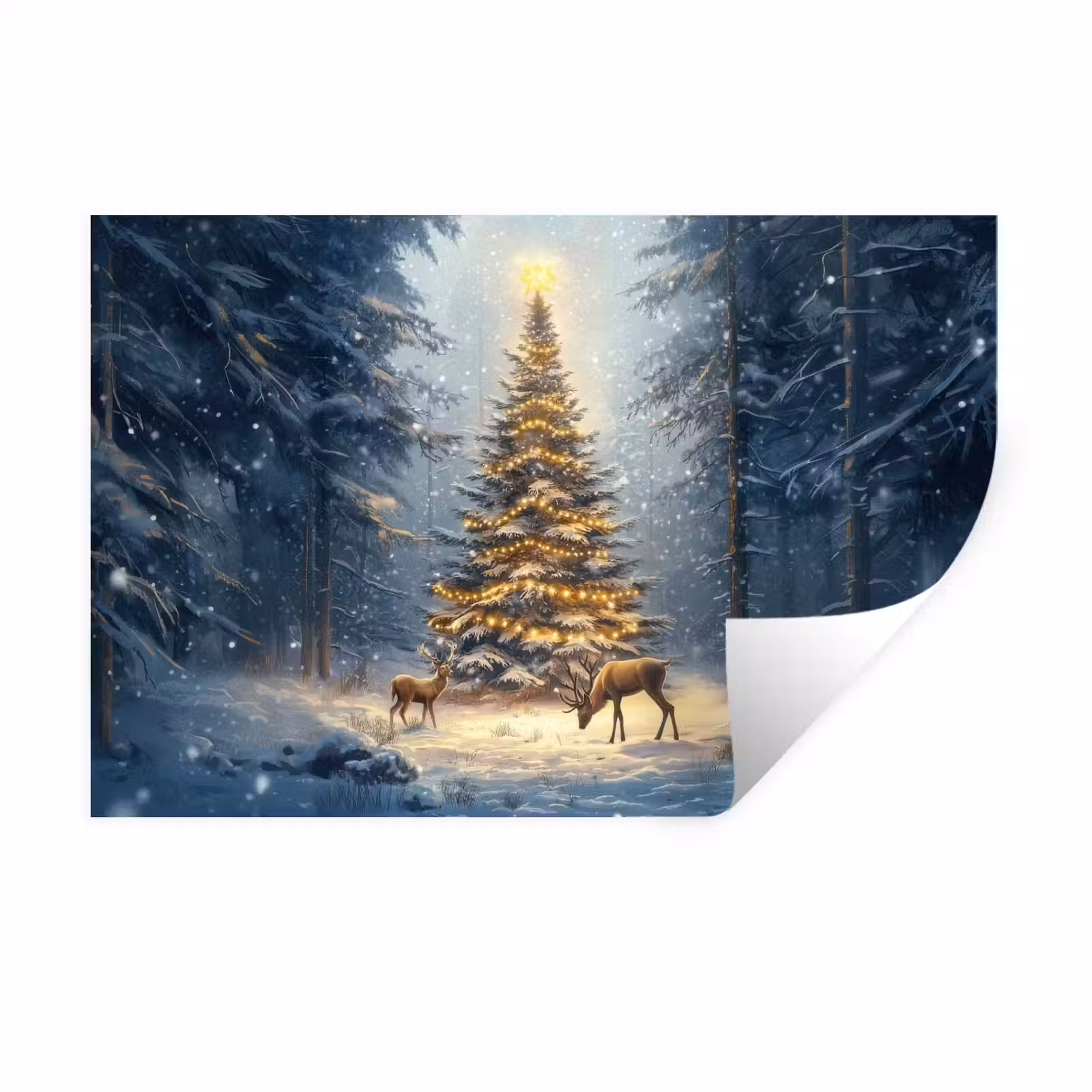 Muursticker - Kerstlicht - Woud - Hert - Donker — 1