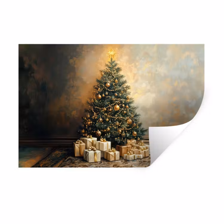 Muursticker - Kerstboom - Cadeaus - Goud — 1