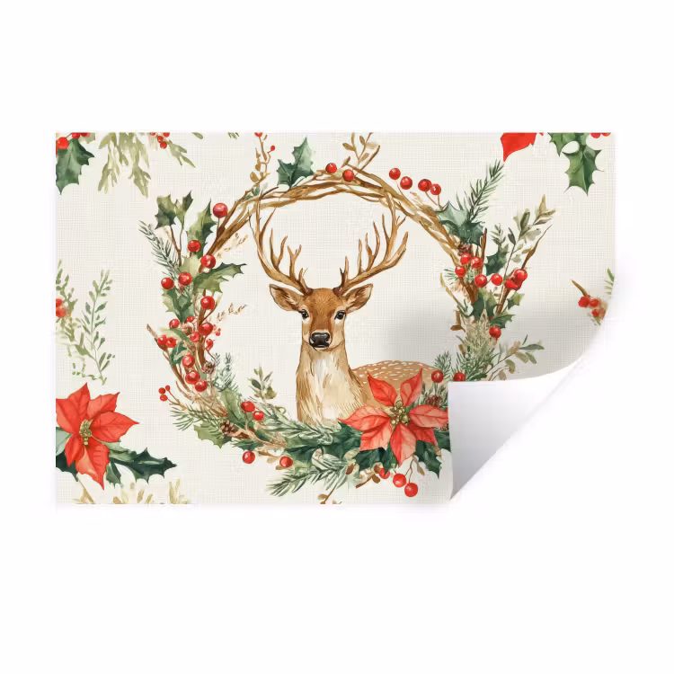 Muursticker - Kerstkrans - Hert - Hulst - Rood — 1