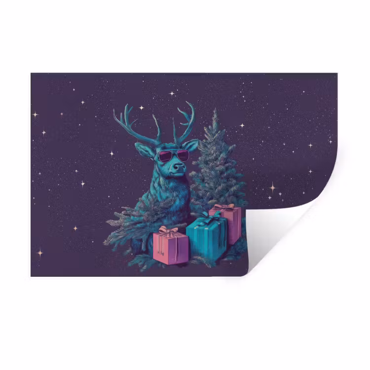 Muursticker - Rendier - Zonnebril - Neon - Kerstboom — 1