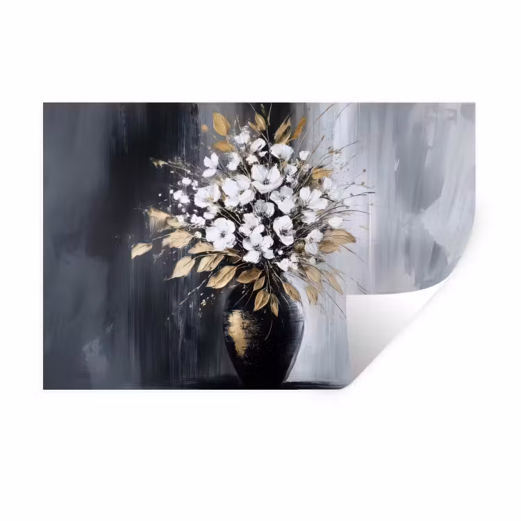 Muursticker - Bloemen - Wit - Vaas - Abstract — 1