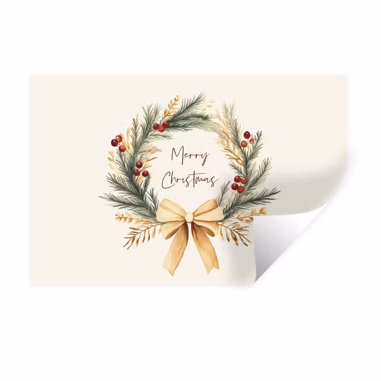 Muursticker - Kerstkrans - Kerst - Goud - Beige — 1