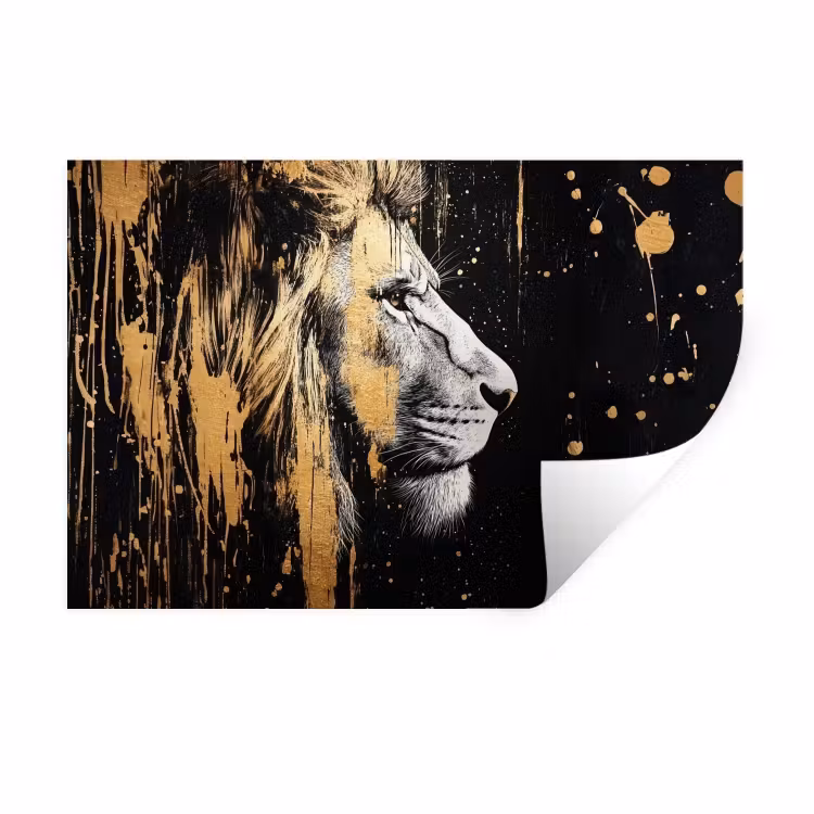Muursticker - Portret - Leeuw - Abstract - Goud — 1