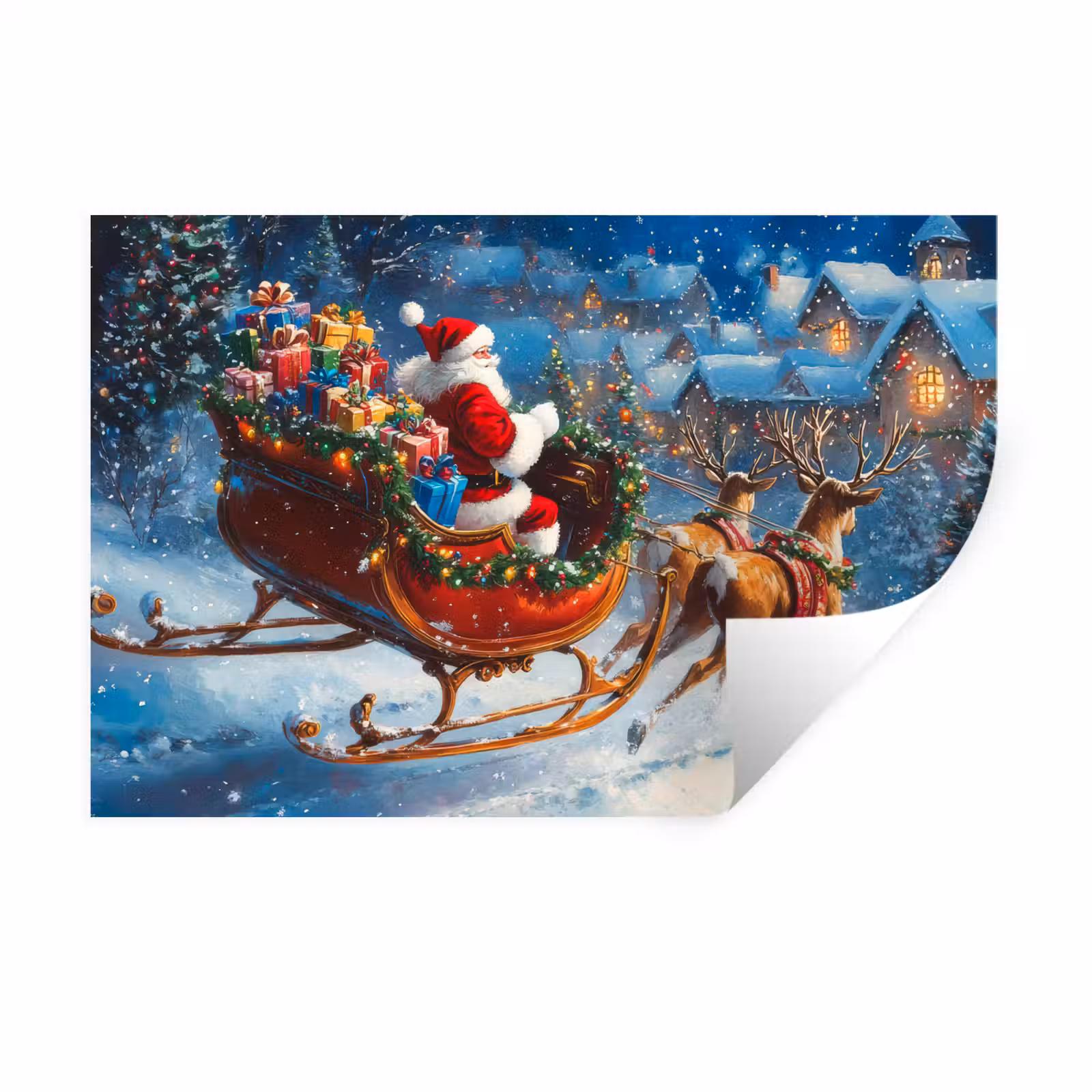 Muursticker - Kerstman - Rendier - Kerst - Sneeuw — 1